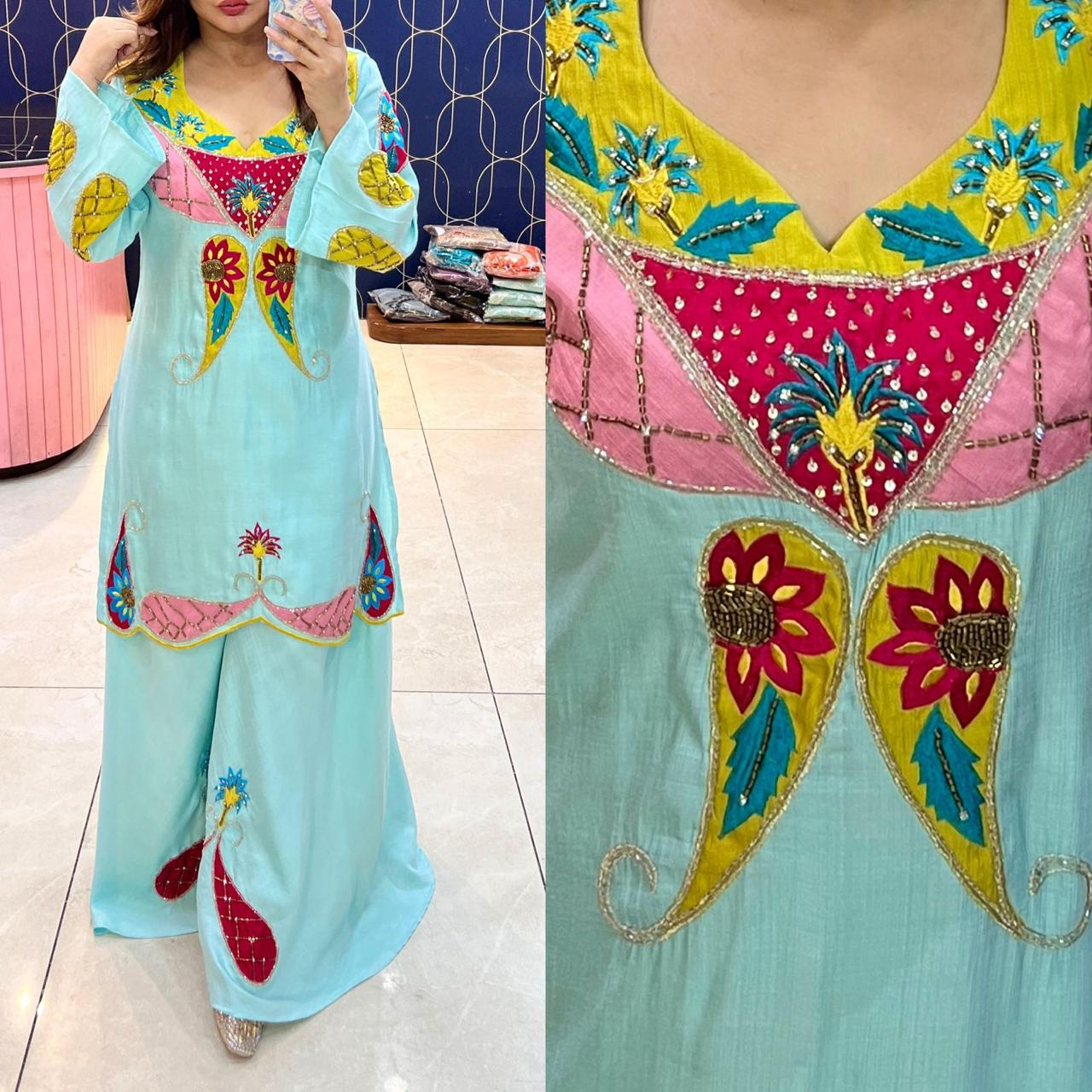 Article 1628 – Premium Vatican Sharara Co-Set with Handwork Cutdana Embellishment | Sizes 40–46