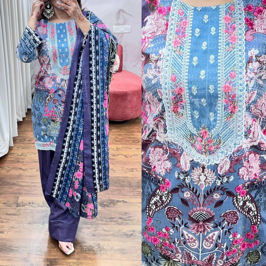Pure Pakistani Cotton Suit with Embroidered Dupatta | Size 40 | Elegant Ethnic Wear