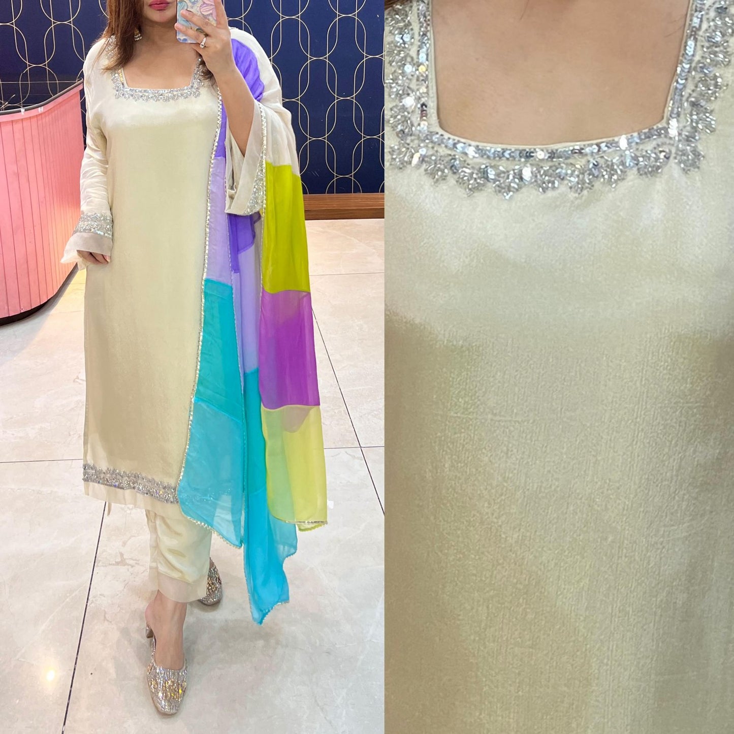 Article 1626 β Pure Glass Tissue Suit with Organza Dupatta