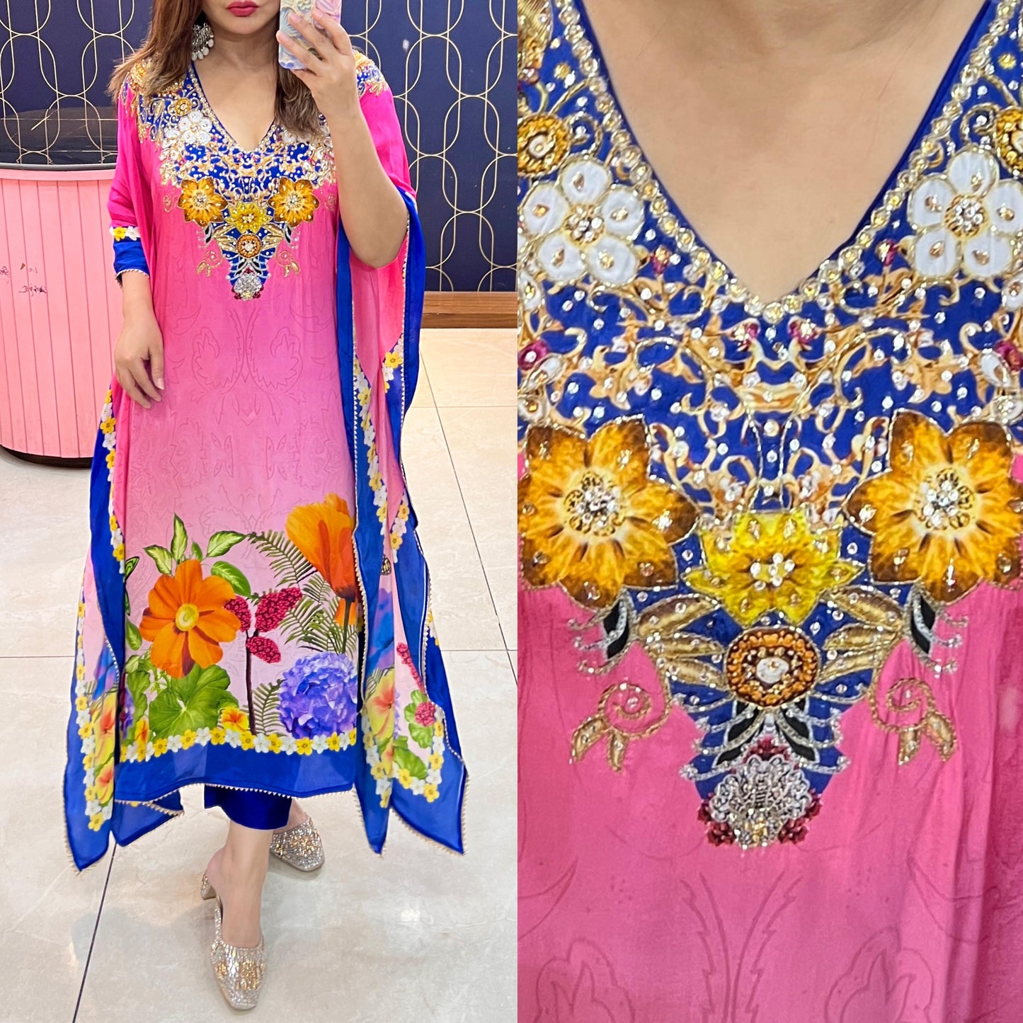 Article 1405 – Pure Natural Crape Kaftan with Handwork & Imported Cotton Pant