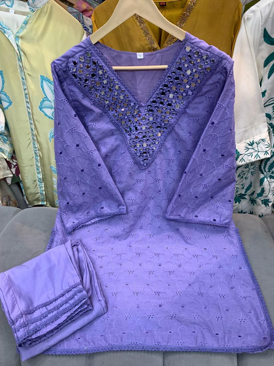 Article 1414 – Pure Cotton Chifli Suit with Original Mirror Work & Lace Detailing | Urban Closet