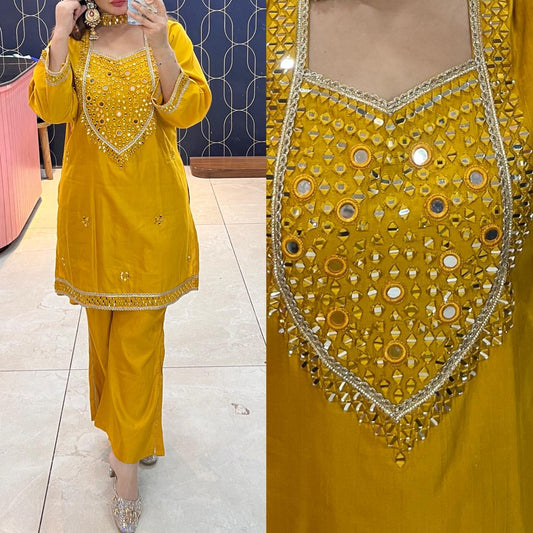 Article 1910 – Cotton Silk Cord Set with Real Mirror Work (Sizes 40–46)