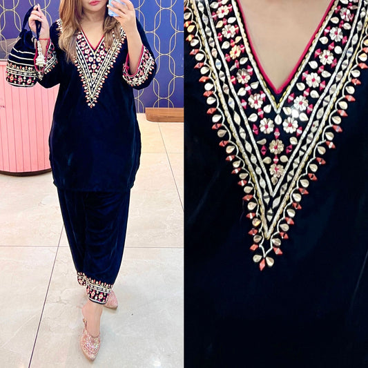 Article 1170 – Pure Velvet Potli Cordset with Handwork Embroidery | Sizes 42–46