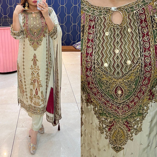 Article 1809 – Pure Crepe Embroidered Digital Printed Suit | Sizes 40–46