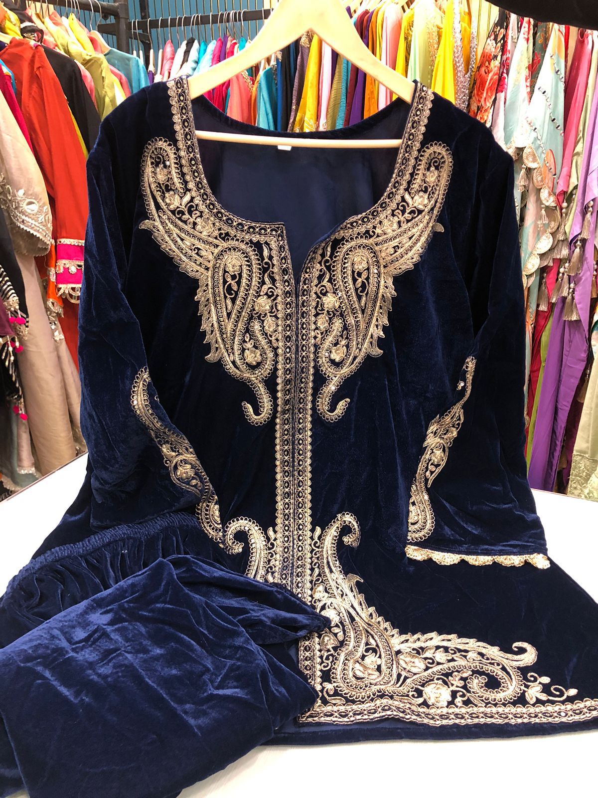 Article 1150 – Premium Velvet Dhoti Cordset with Embroidery | Designer Velvet Suit Set