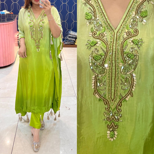 Article 1901 – Pure Crepe Ombre Print Kaftan with Hand Embroidery | Premium Designer Wear | Sizes 38–46