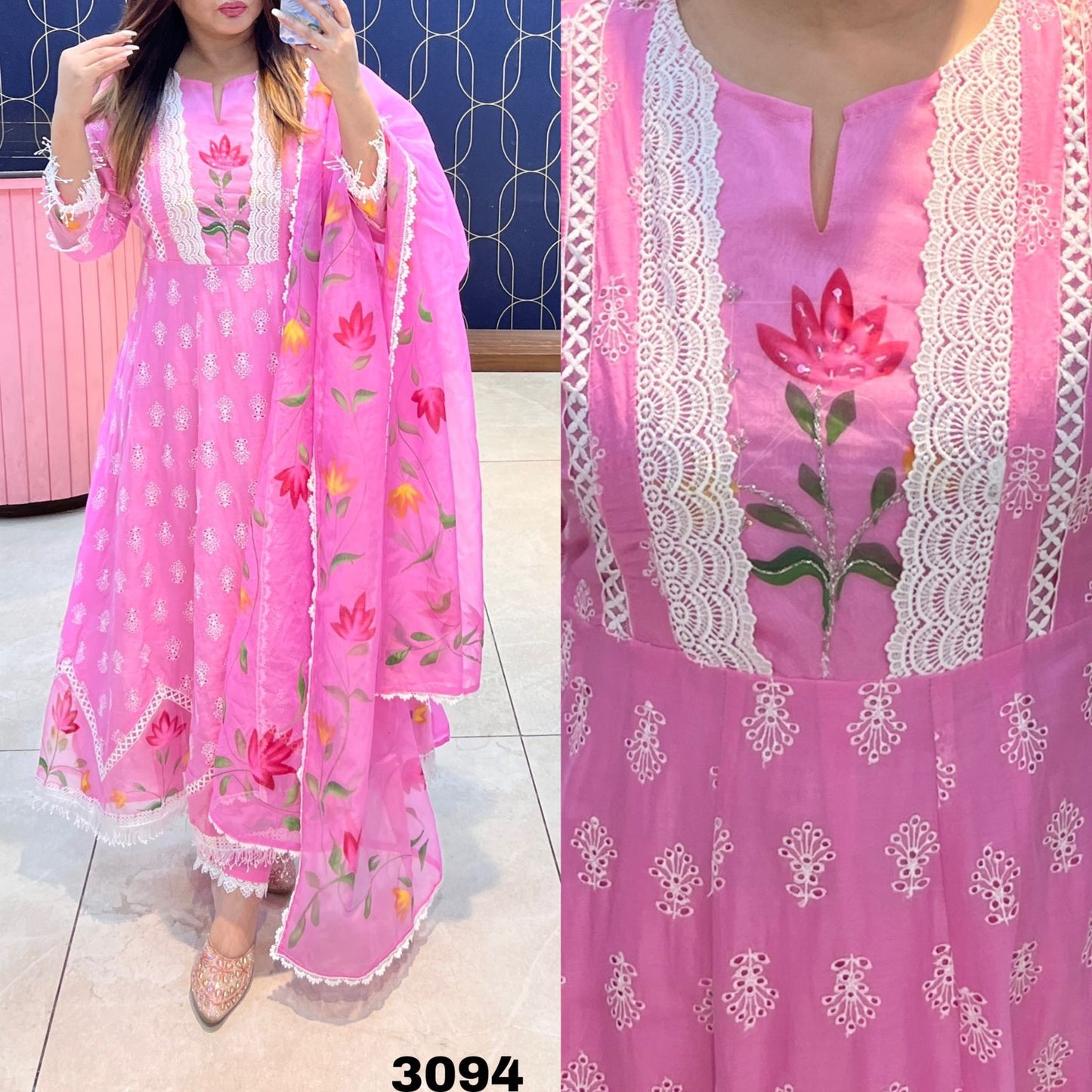 Rutba Khan 3094 – Designer Anarkali Suit | Schiffli Cotton & Organza