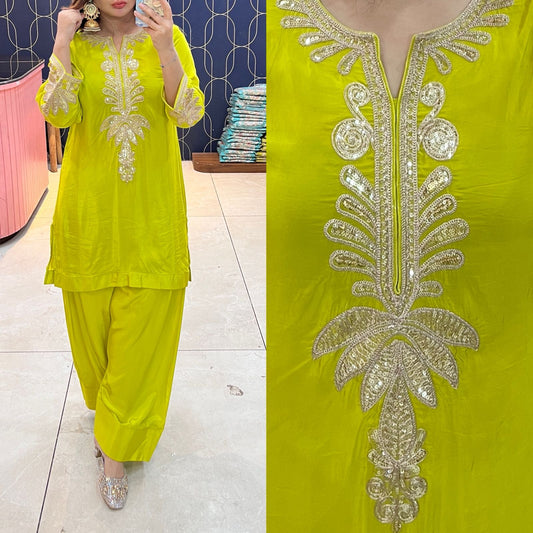Article 1934 – Pure Crepe Farshi Salwar Suit with Zari Work | Urban Closet