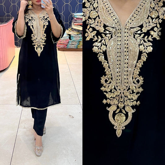 Article 1950 – Pure Crepe Pakistani Cord Set with Embroidery | Urban Closet