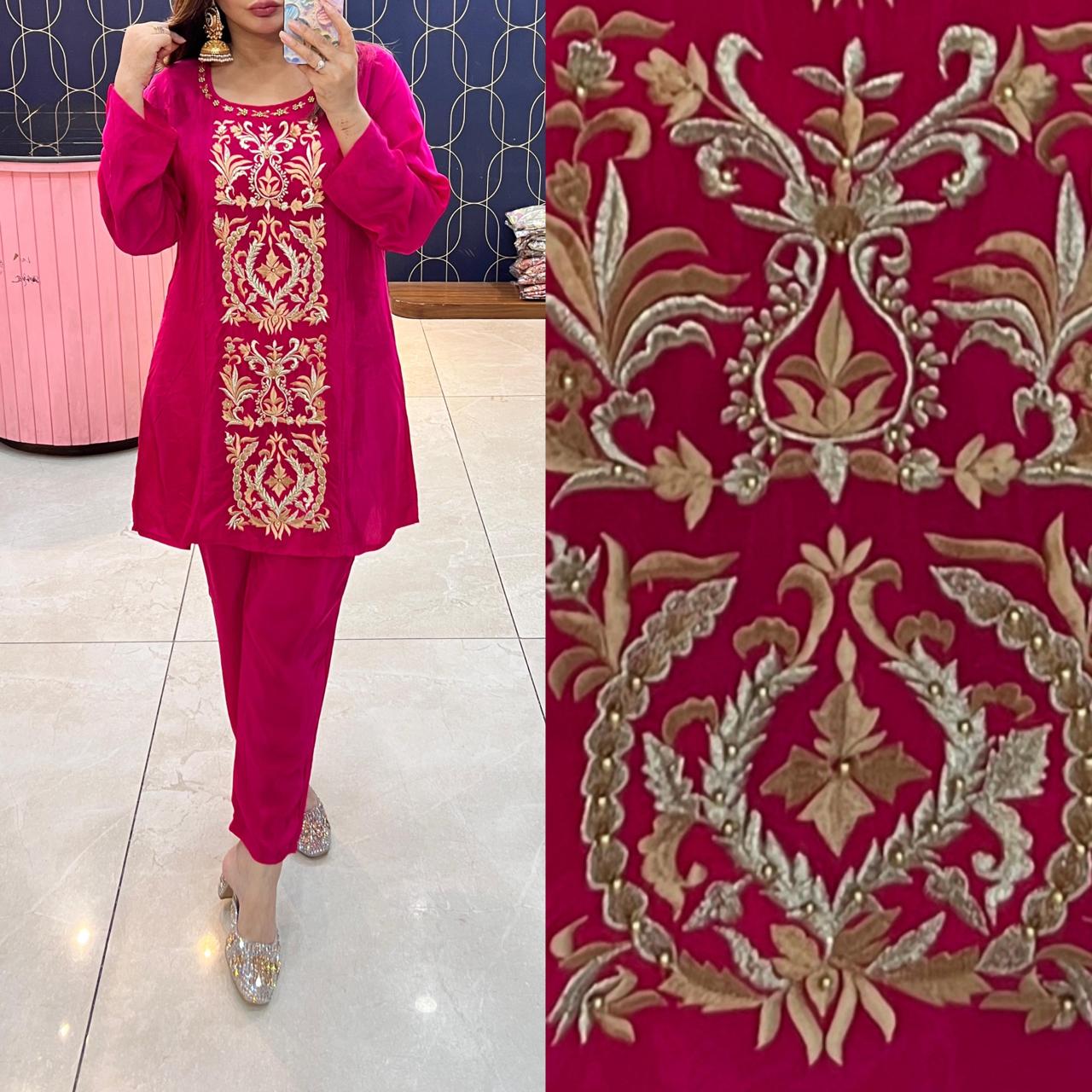 Article 1800 | Pure Crepe Cord Set with Thread Work Embroidery