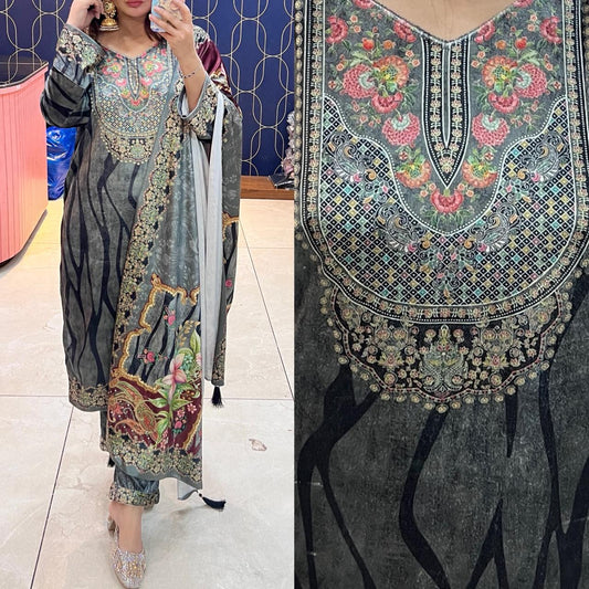 Article 1933 – Velvet Warm Cloths Printed Pakistani Suit with Dupatta | Winter Ethnic Wear | Sizes 40–46