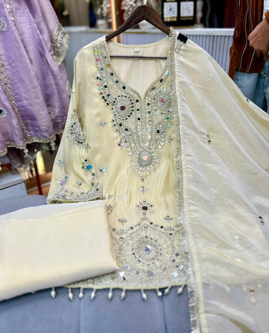 Article 1931 – Heavy Real Mirror Work Suit with Sharara & Dupatta | Premium Festive Wear | Sizes 40–46