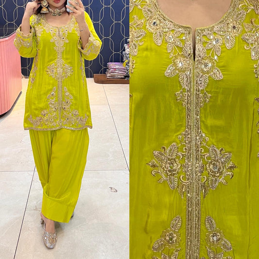 Article 1956 | Pure Crepe Farshi Salwar with Short Kurti | Premium Ethnic Wear