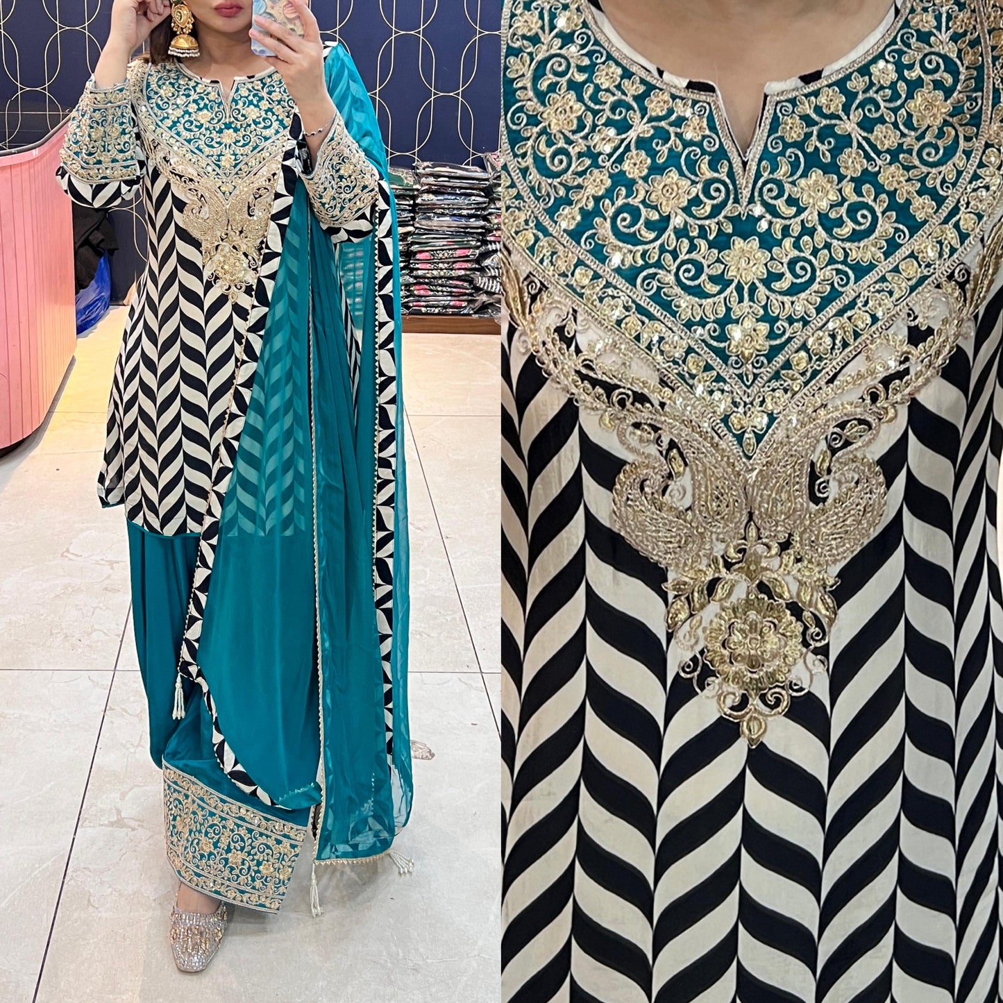 Article 1905 – Pure Crepe Farshi Salwar Suit with Zari Work | Designer Ethnic Wear | Sizes 40–46