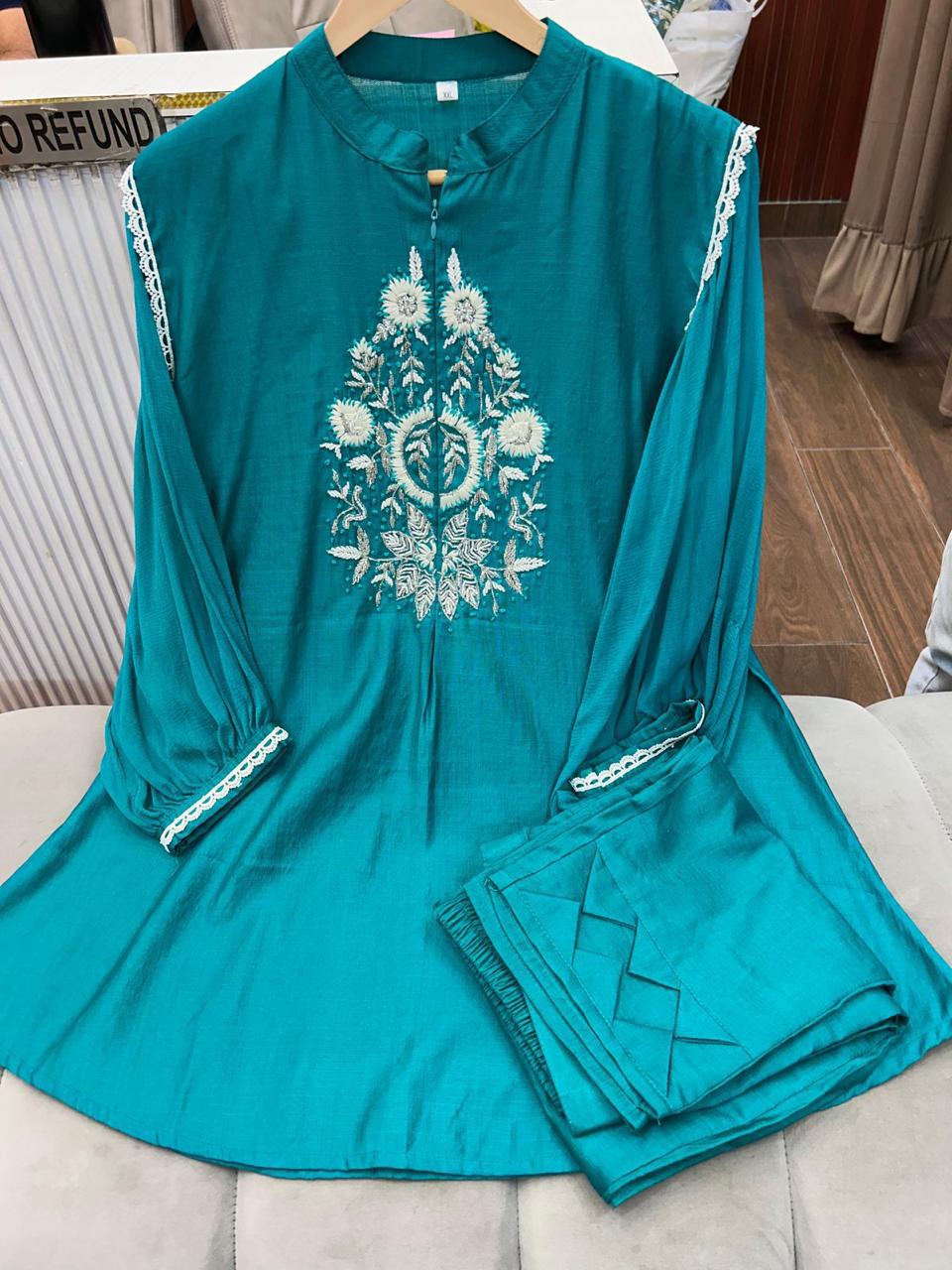 Article 1275 – Chiffon Sleeves Cord Set with Handwork & Designer Pant | Urban Closet