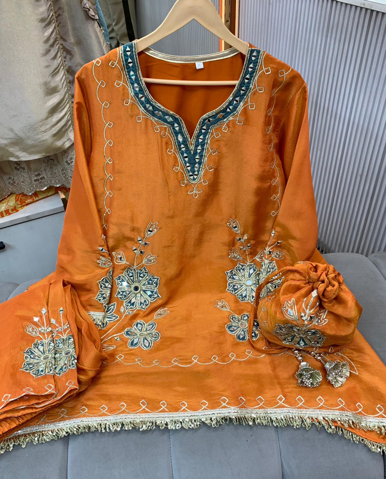 Article 1500 | Tissue Shimmer Suit with Real Mirror & Gotta Patti Work