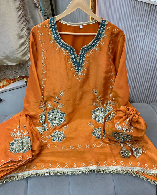 Article 1500 | Tissue Shimmer Suit with Real Mirror & Gotta Patti Work