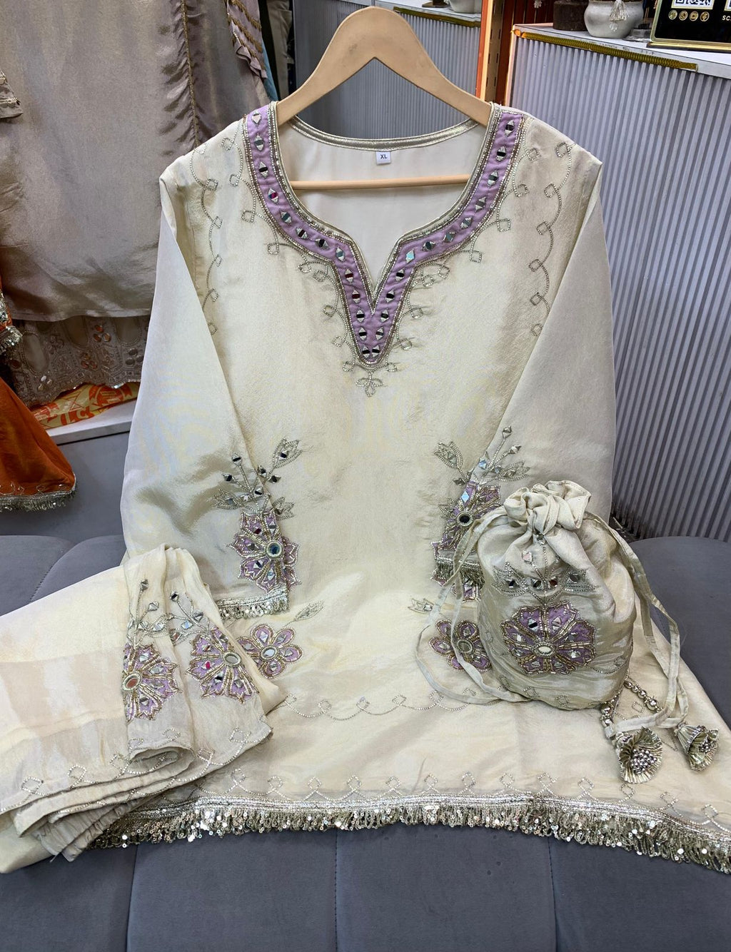 Article 1500 | Tissue Shimmer Suit with Real Mirror & Gotta Patti Work