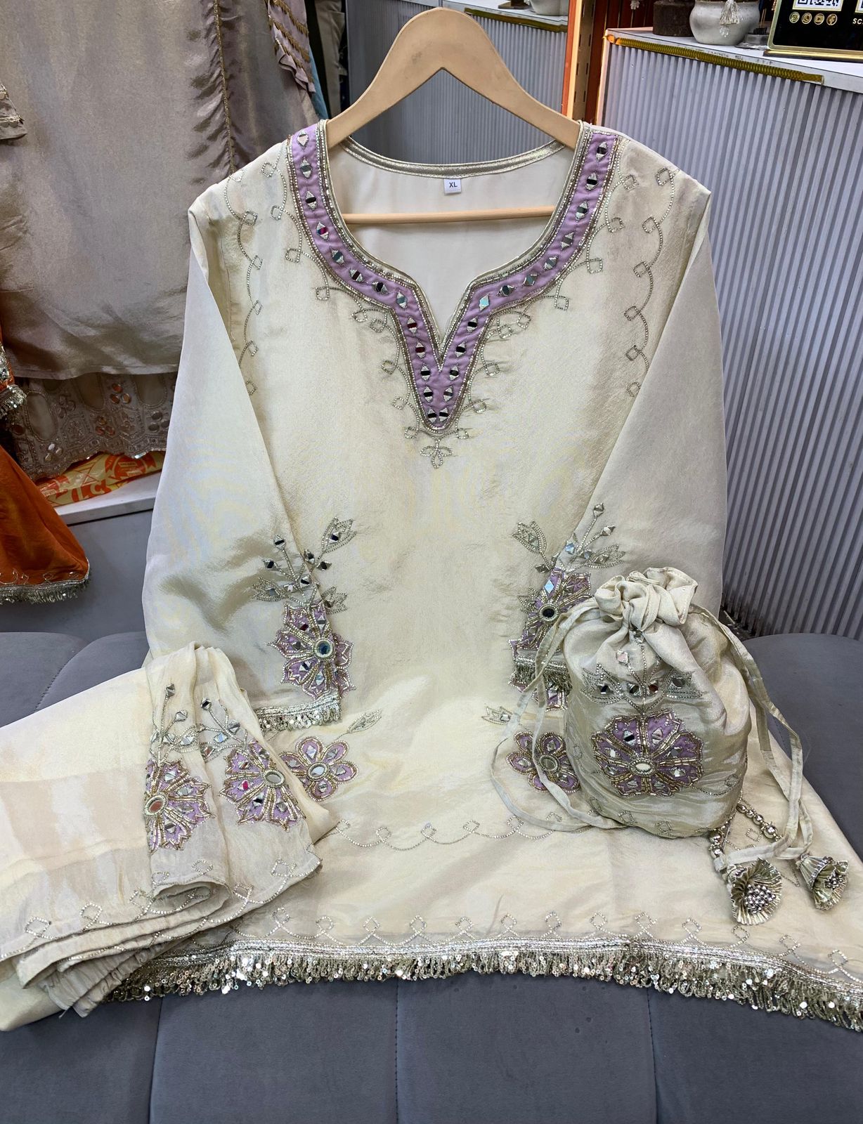 Article 1500 | Tissue Shimmer Suit with Real Mirror & Gotta Patti Work