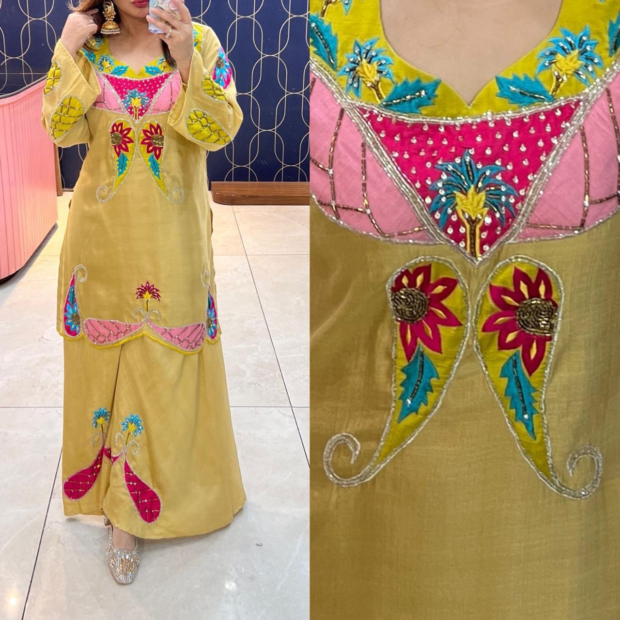 Article 1628 – Premium Vatican Sharara Co-Set with Handwork Cutdana Embellishment | Sizes 40–46