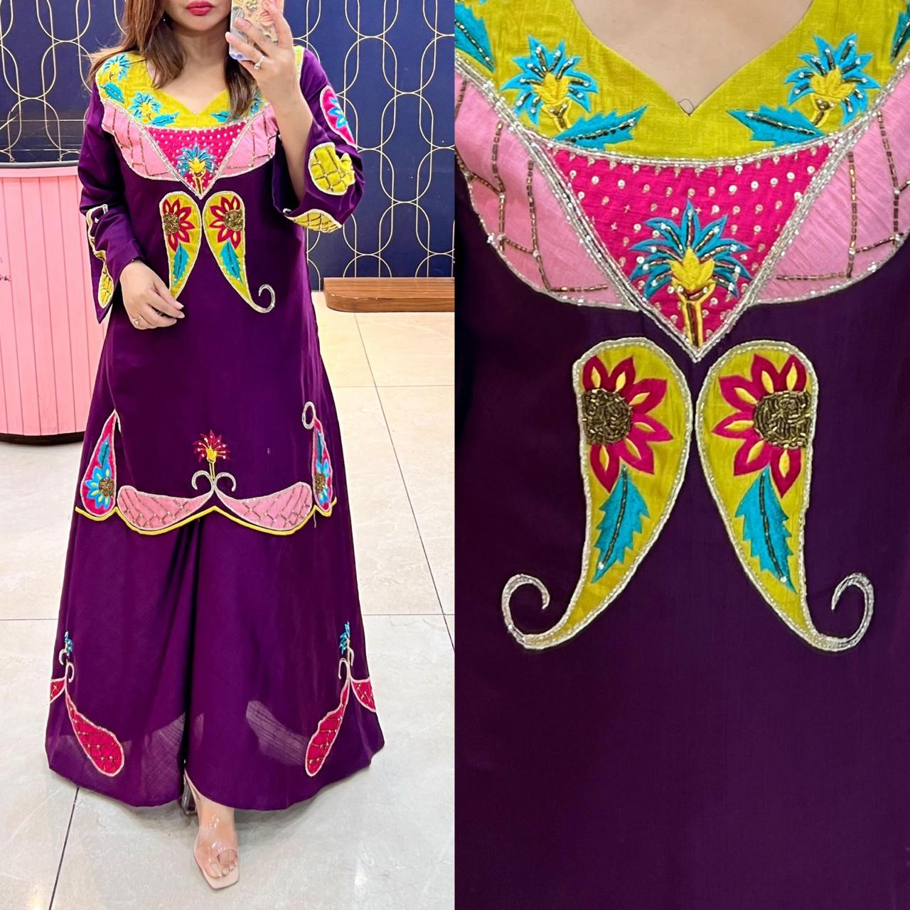 Article 1628 – Premium Vatican Sharara Co-Set with Handwork Cutdana Embellishment | Sizes 40–46