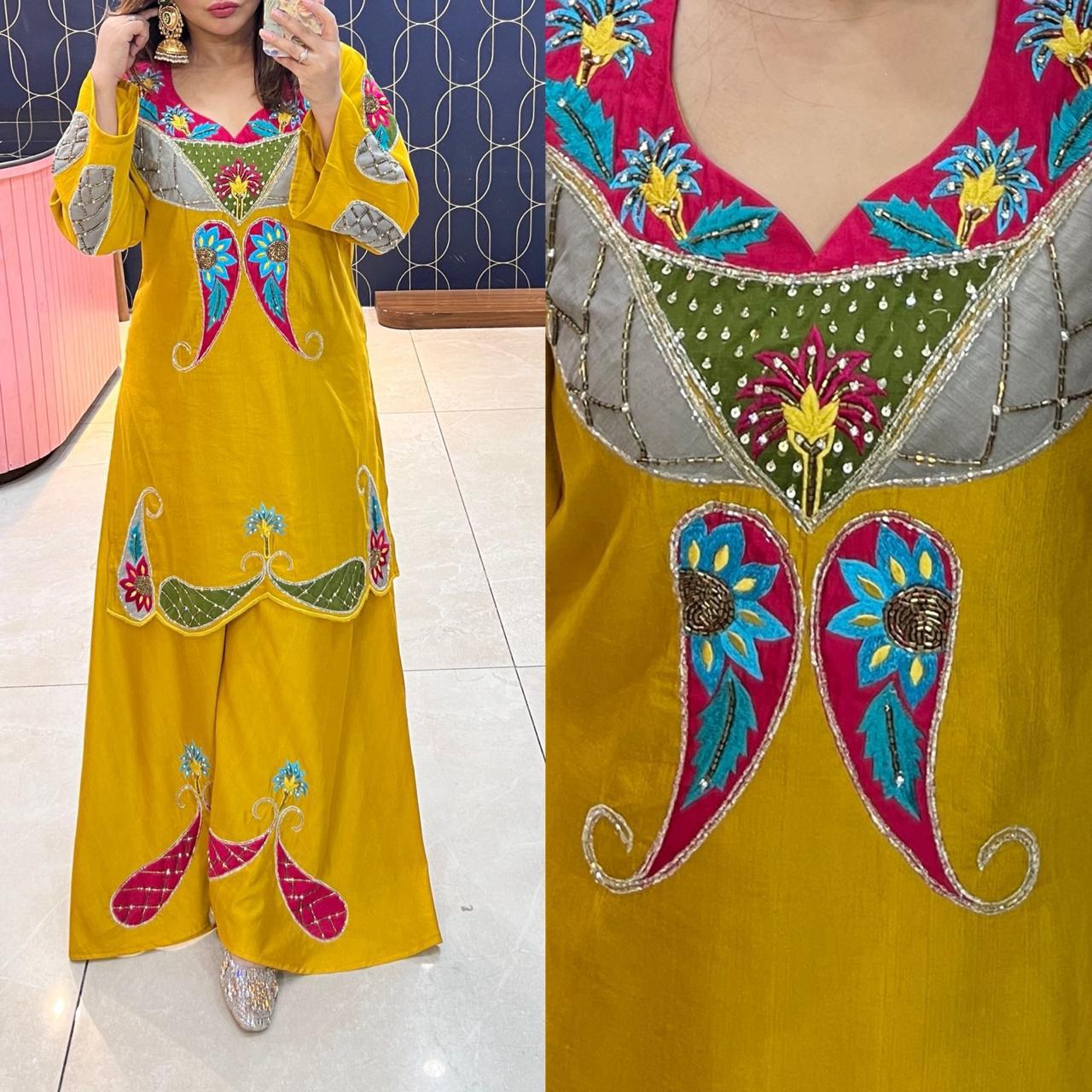 Article 1628 – Premium Vatican Sharara Co-Set with Handwork Cutdana Embellishment | Sizes 40–46