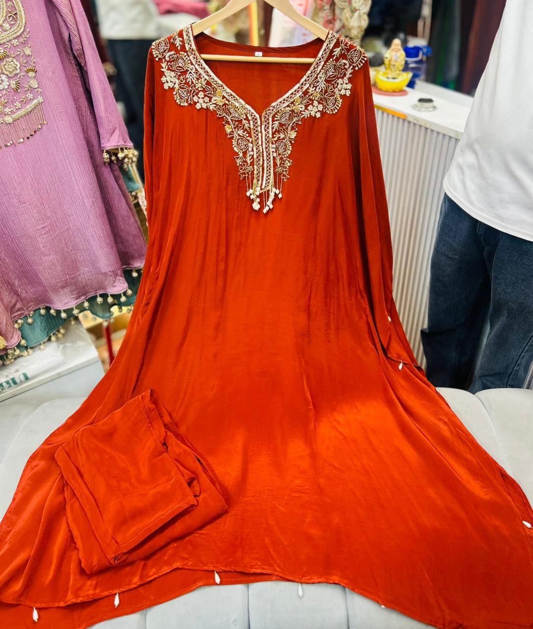 Article 1677 – Premium Pure Crepe Handwork Kaftan for Women | Elegant Festive Wear | Sizes 40–46