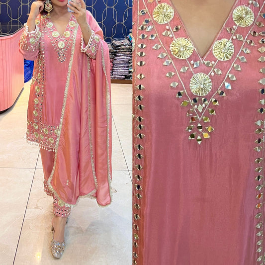 Article 1917 – Tissue Shimmer Suit with Real Mirror & Pearl Work and Dupatta | Premium Festive Wear