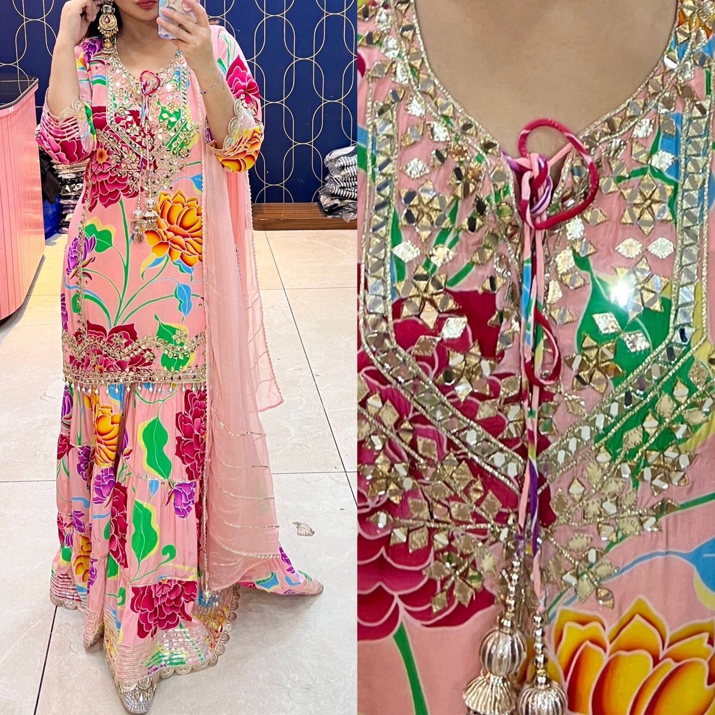 Article 1945 – Printed Crepe Sharara Set for Women | Elegant Party & Festive Wear | Sizes 40–46