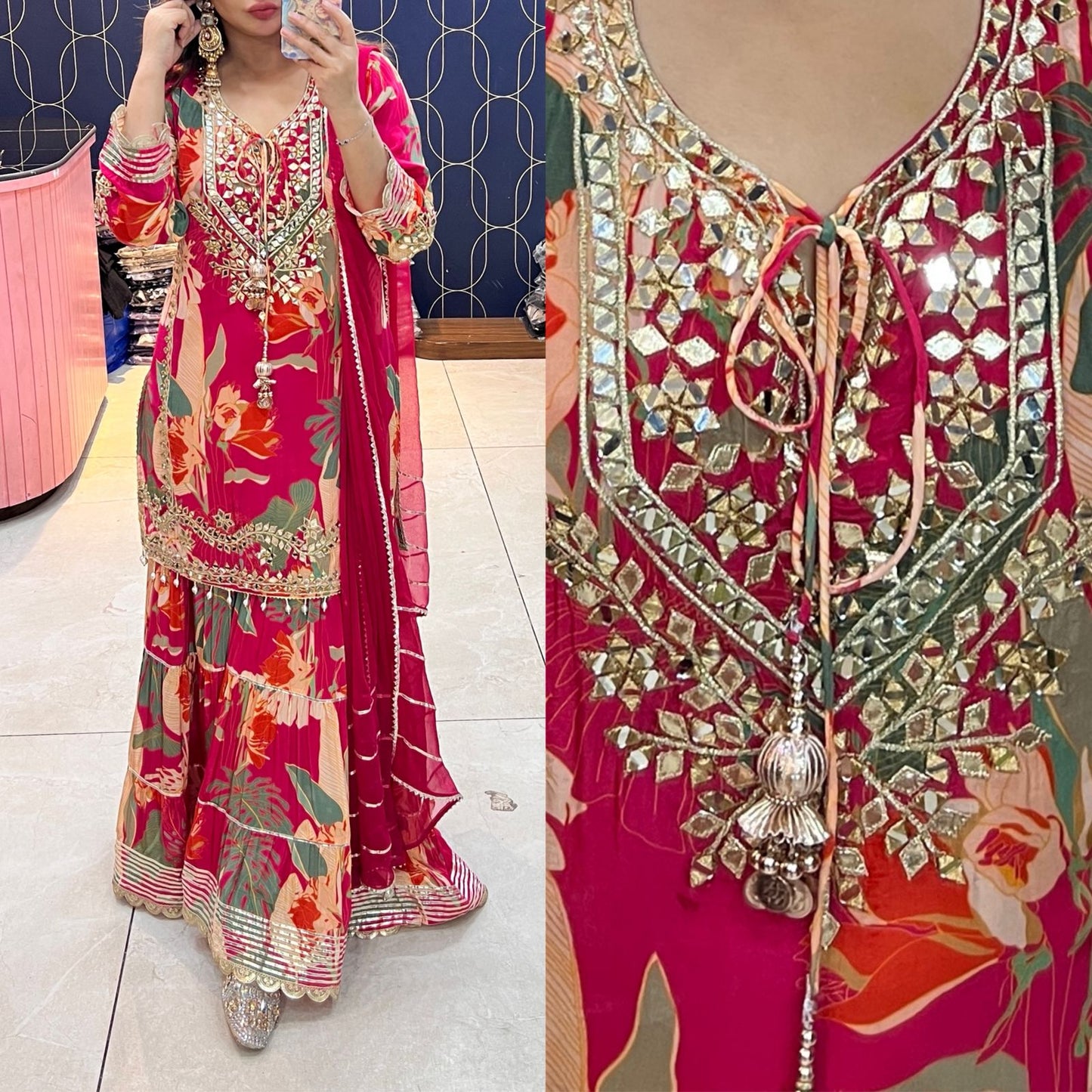 Article 1945 – Printed Crepe Sharara Set for Women | Elegant Party & Festive Wear | Sizes 40–46