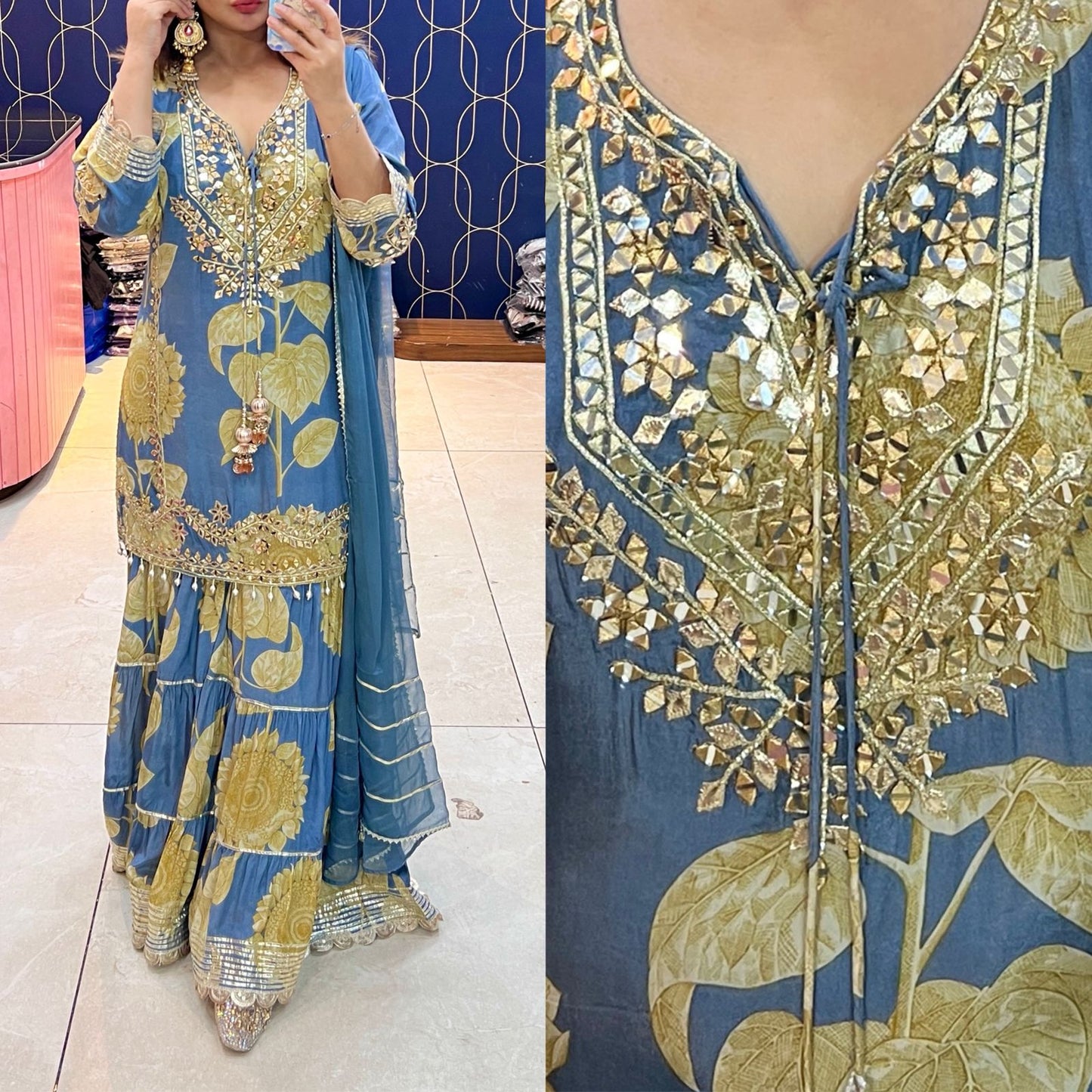 Article 1945 – Printed Crepe Sharara Set for Women | Elegant Party & Festive Wear | Sizes 40–46