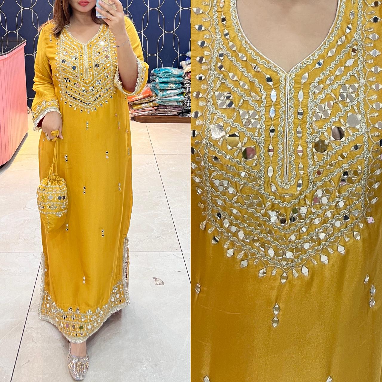 Article 1947 | Pure Tissue Shimmer Long Dress with Real Mirror Work