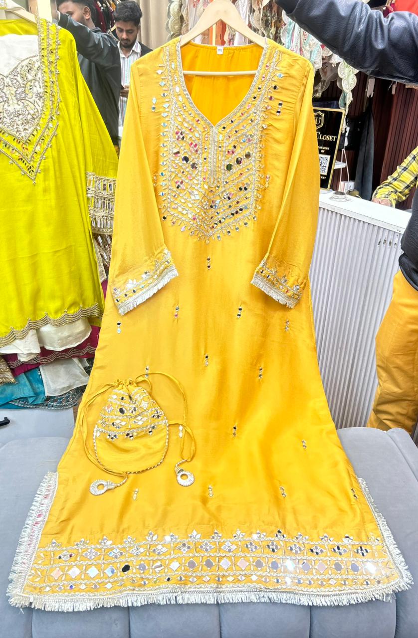 Article 1947 | Pure Tissue Shimmer Long Dress with Real Mirror Work