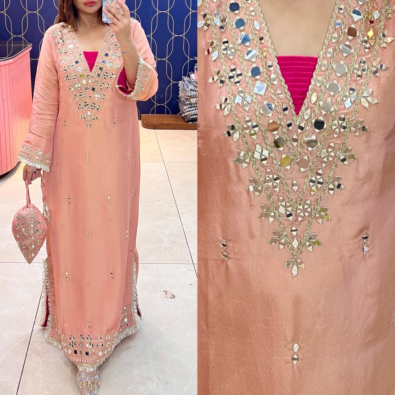 Article 1953 – Pure Tissue Shimmer Long Dress with Real Mirror Work | Premium One-Piece Ethnic Wear | Sizes 40–46