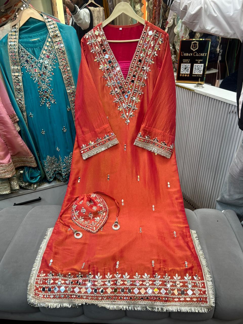 Article 1953 – Pure Tissue Shimmer Long Dress with Real Mirror Work | Premium One-Piece Ethnic Wear | Sizes 40–46