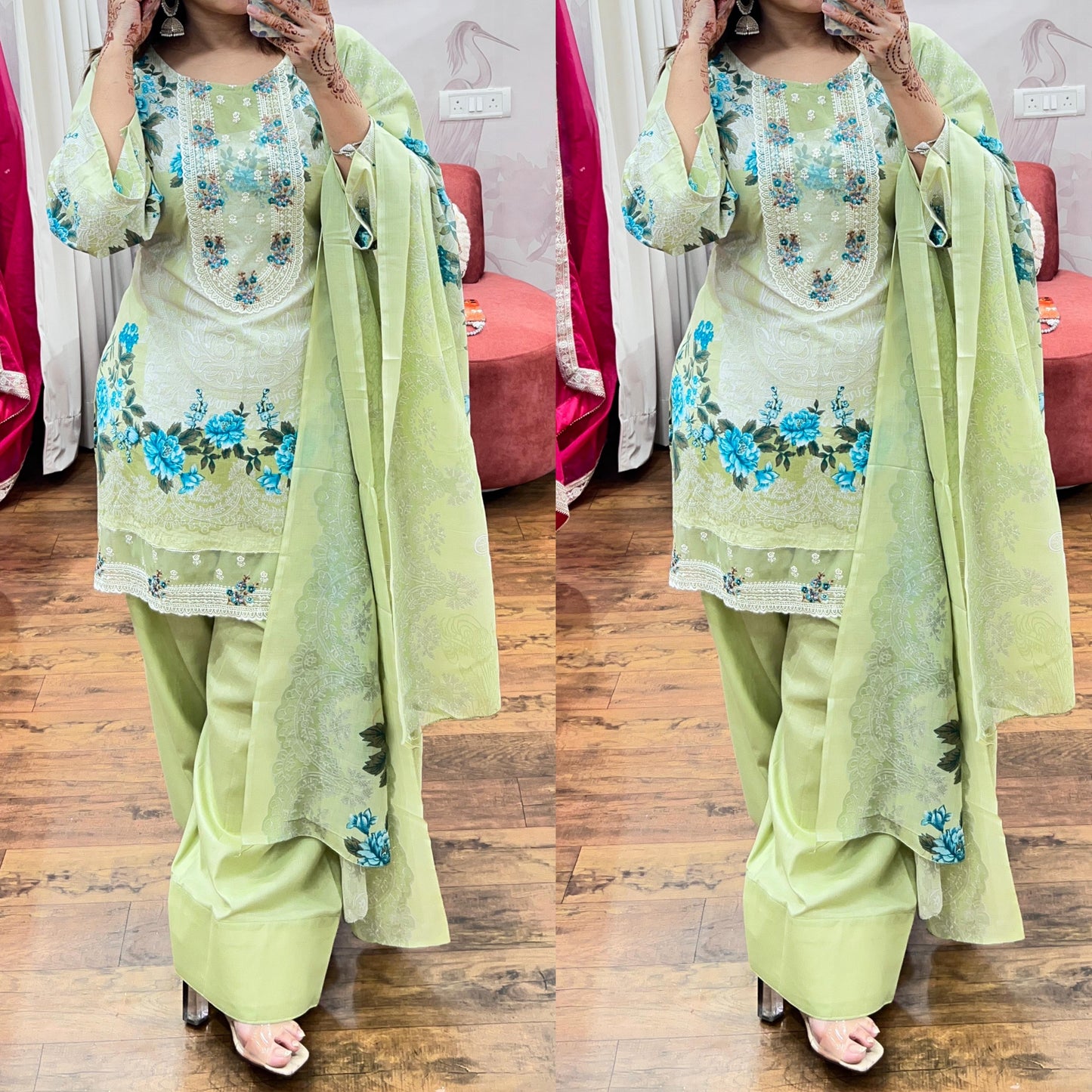 Pure Pakistani Cotton Suit with Embroidered Dupatta | Size 40 | Elegant Ethnic Wear