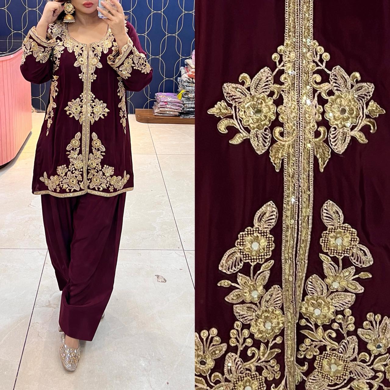 Article 1956 | Pure Crepe Farshi Salwar with Short Kurti | Premium Ethnic Wear