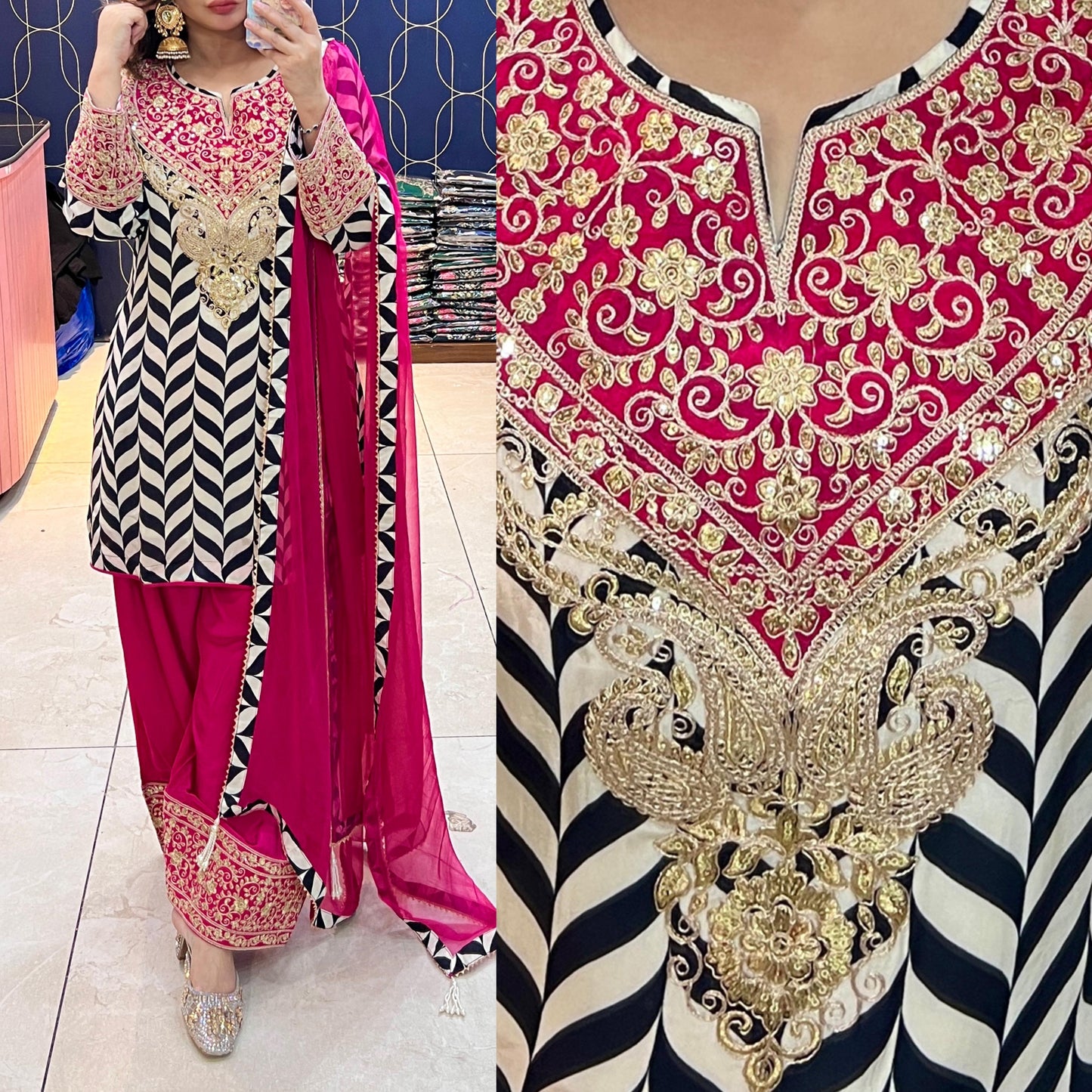 Article 1905 – Pure Crepe Farshi Salwar Suit with Zari Work | Designer Ethnic Wear | Sizes 40–46