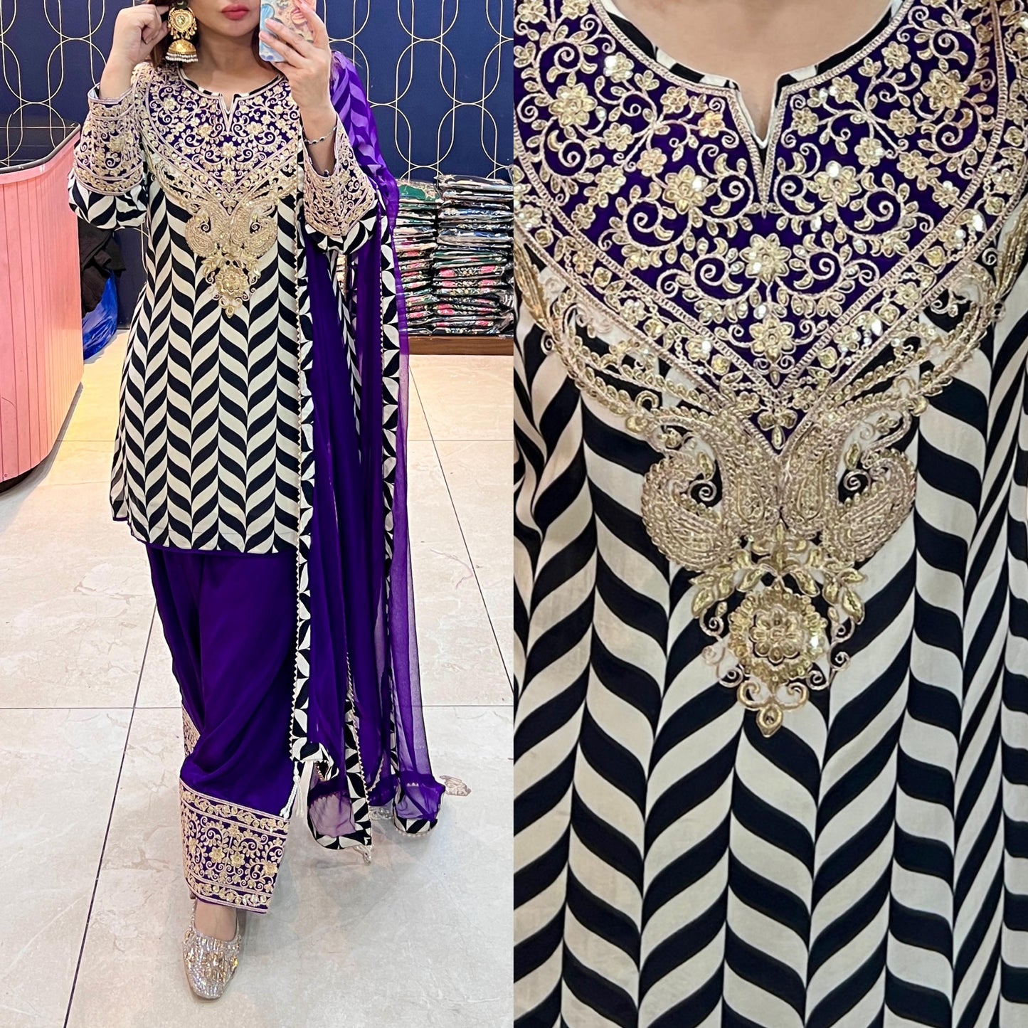 Article 1905 – Pure Crepe Farshi Salwar Suit with Zari Work | Designer Ethnic Wear | Sizes 40–46