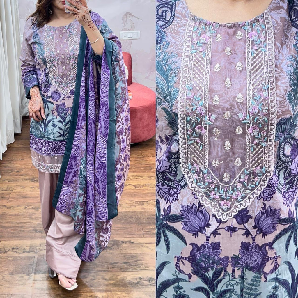 Pure Pakistani Cotton Suit with Embroidered Dupatta | Size 40 | Elegant Ethnic Wear