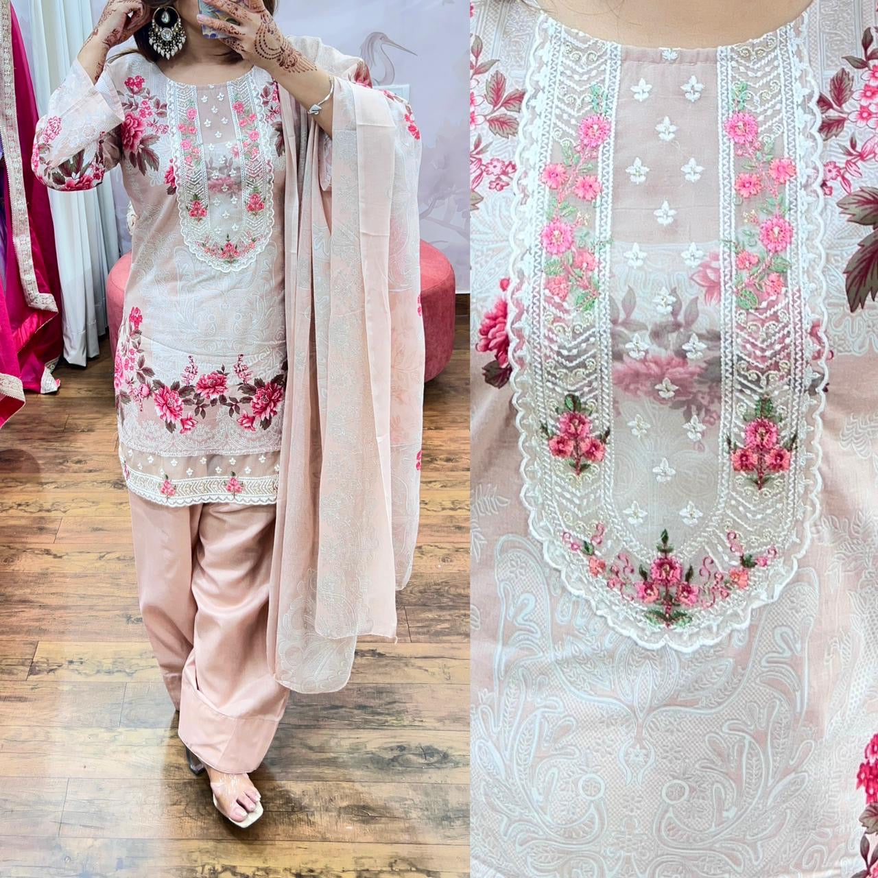 Pure Pakistani Cotton Suit with Embroidered Dupatta | Size 40 | Elegant Ethnic Wear