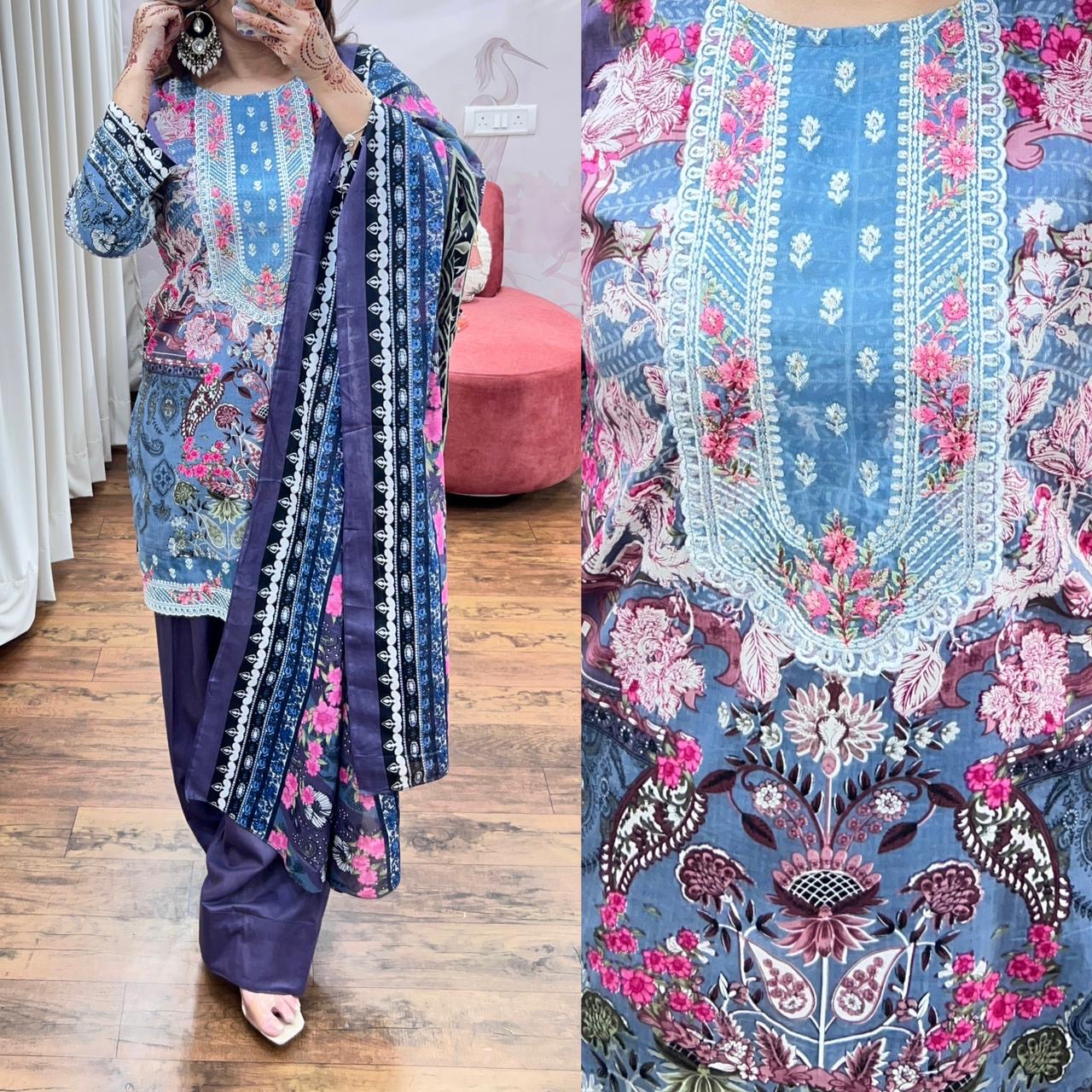 Pure Pakistani Cotton Suit with Embroidered Dupatta | Size 40 | Elegant Ethnic Wear