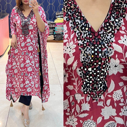 Article 1596 – Floral Kaftan with Real Mirror Handwork