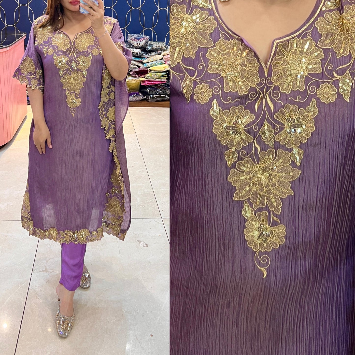 Article 1871 – Pure Crush Fabric Kaftan with Elegant Embroidery | Sizes 40–46