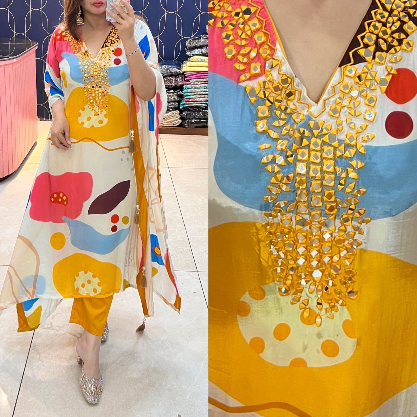 Article 1596 – Abstract Ombre Kaftan in Crepe Fabric