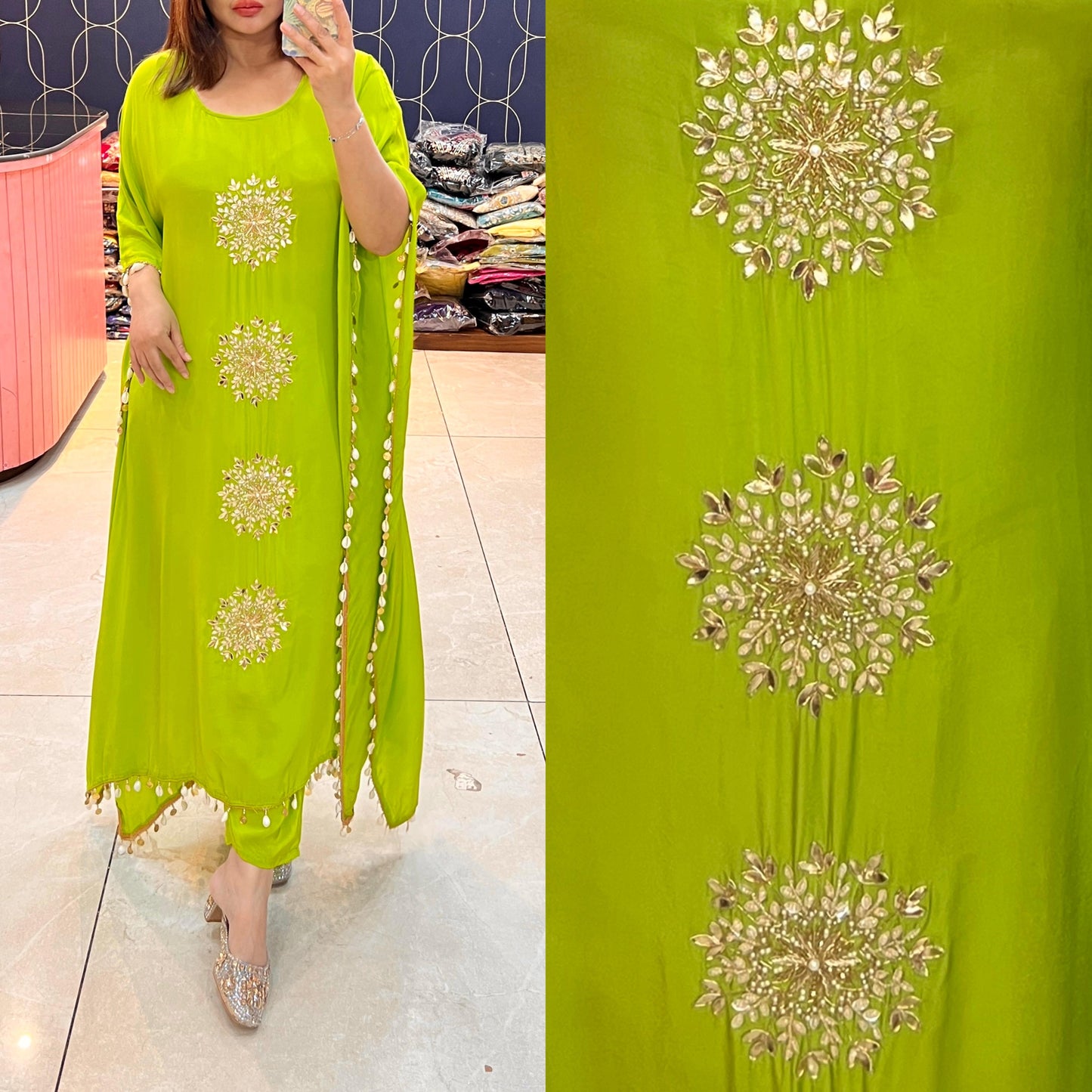 Article 1637 – Pure Crepe Kaftan with Elegant Handwork & Tassel Detailing | Sizes 40–46