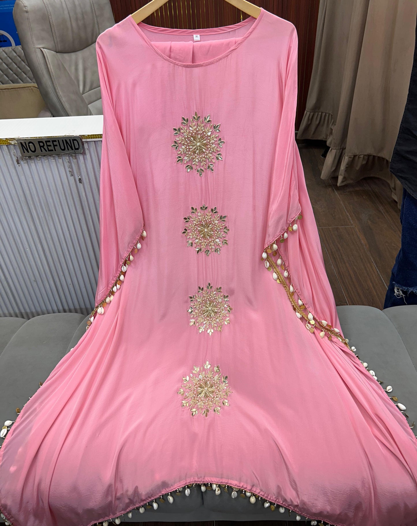 Article 1637 – Pure Crepe Kaftan with Elegant Handwork & Tassel Detailing | Sizes 40–46