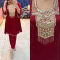 Article 1873– Imported Crush Fabric Co-ord Set with Elegant Handwork | Sizes 40–46