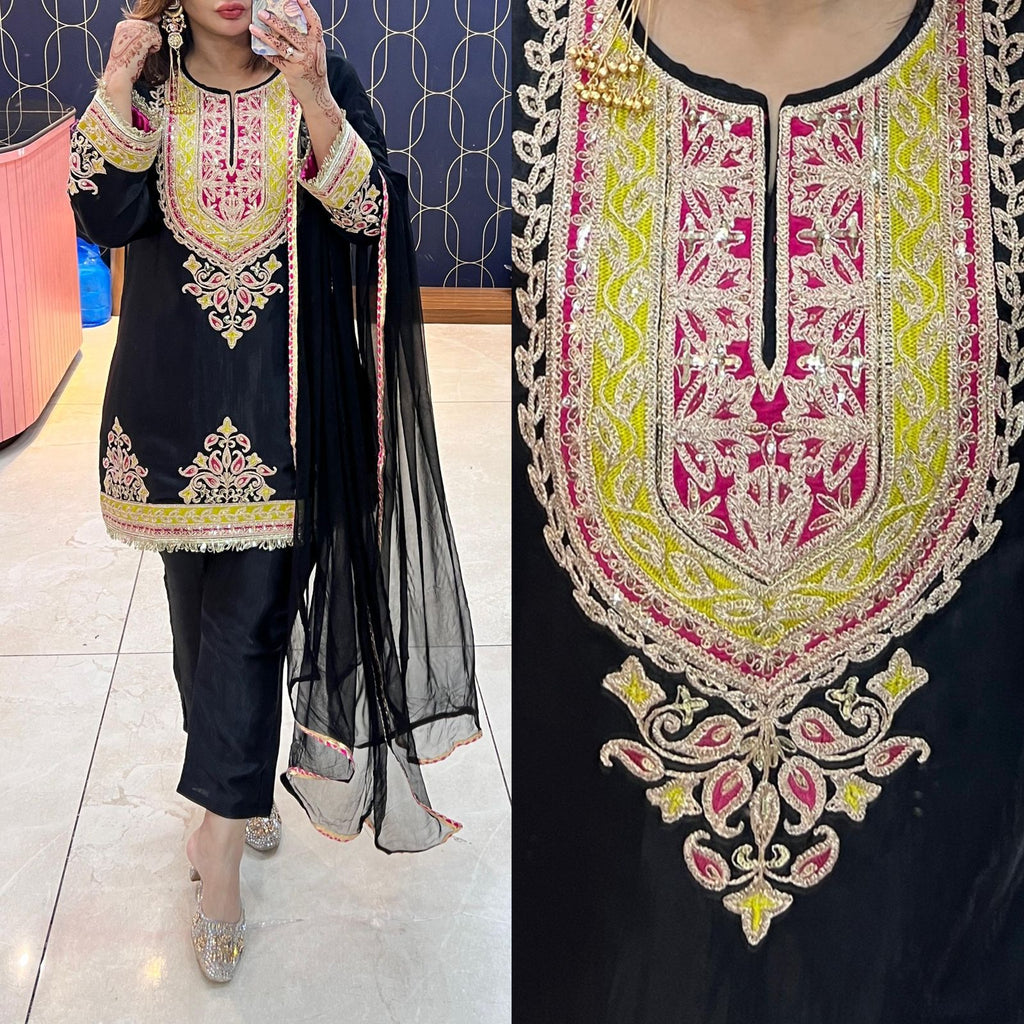 Article 1891 – Pure Silk Fabric Co-ord Set with Designer Dupatta & Elegant Embroidery | Sizes 40–46
