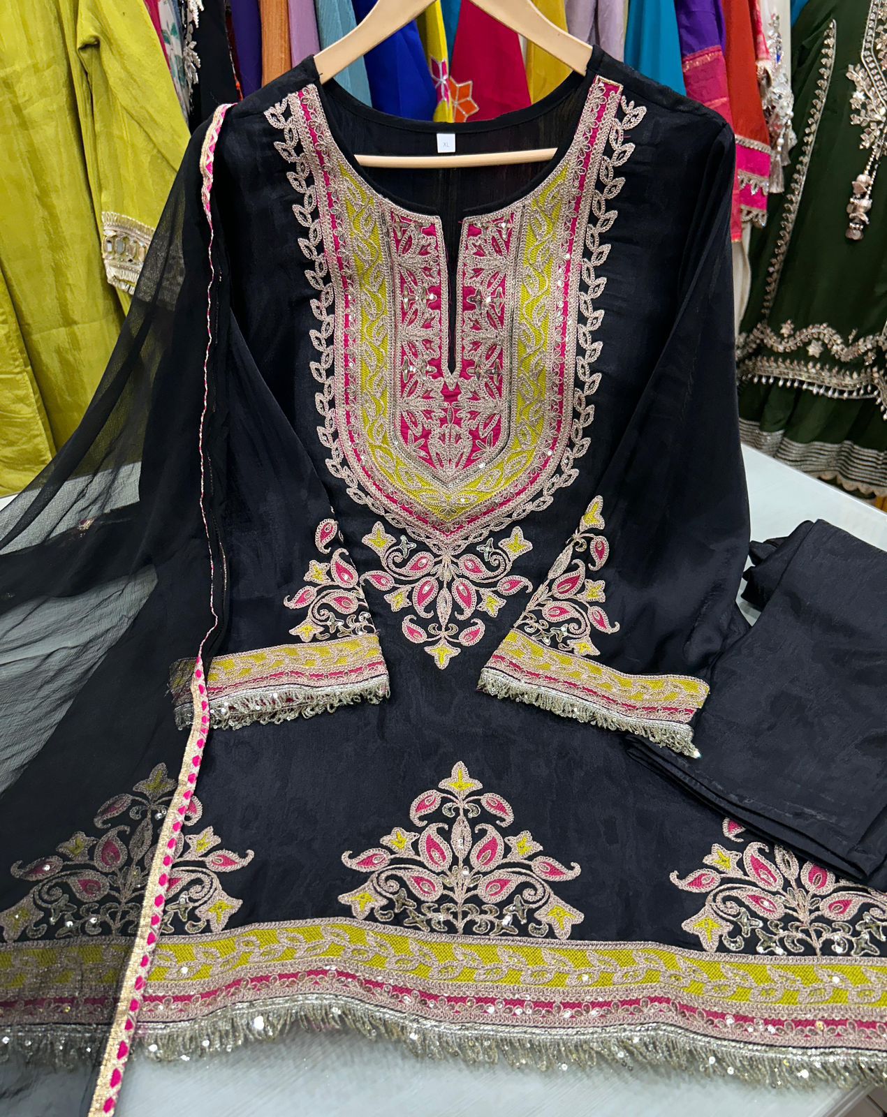 Article 1891 – Pure Silk Fabric Co-ord Set with Designer Dupatta & Elegant Embroidery | Sizes 40–46